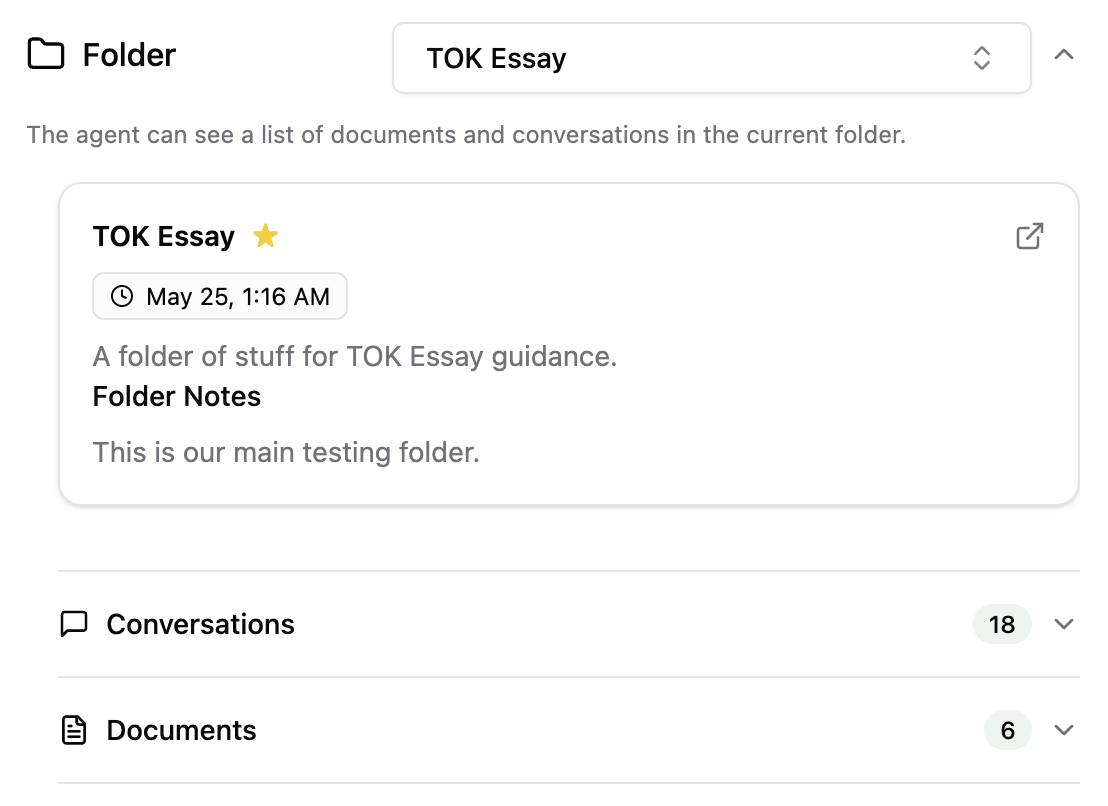 Folder panel showing folder details, conversations, and documents