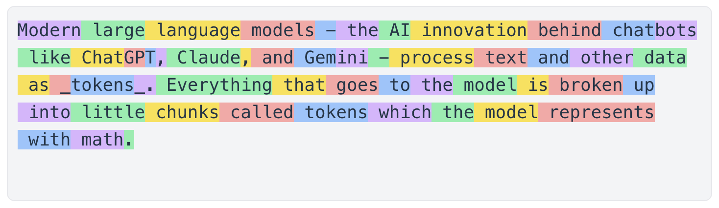 Token visualizer showing text broken into colored token chunks